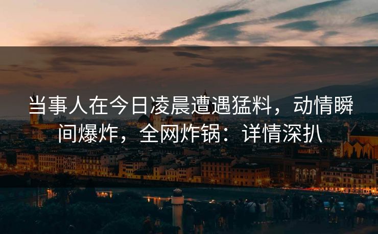 当事人在今日凌晨遭遇猛料，动情瞬间爆炸，全网炸锅：详情深扒
