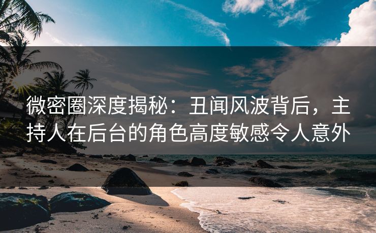 微密圈深度揭秘：丑闻风波背后，主持人在后台的角色高度敏感令人意外