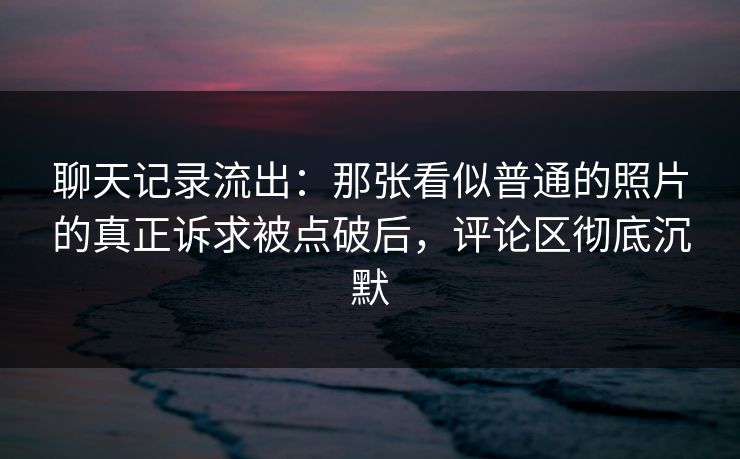 聊天记录流出：那张看似普通的照片的真正诉求被点破后，评论区彻底沉默